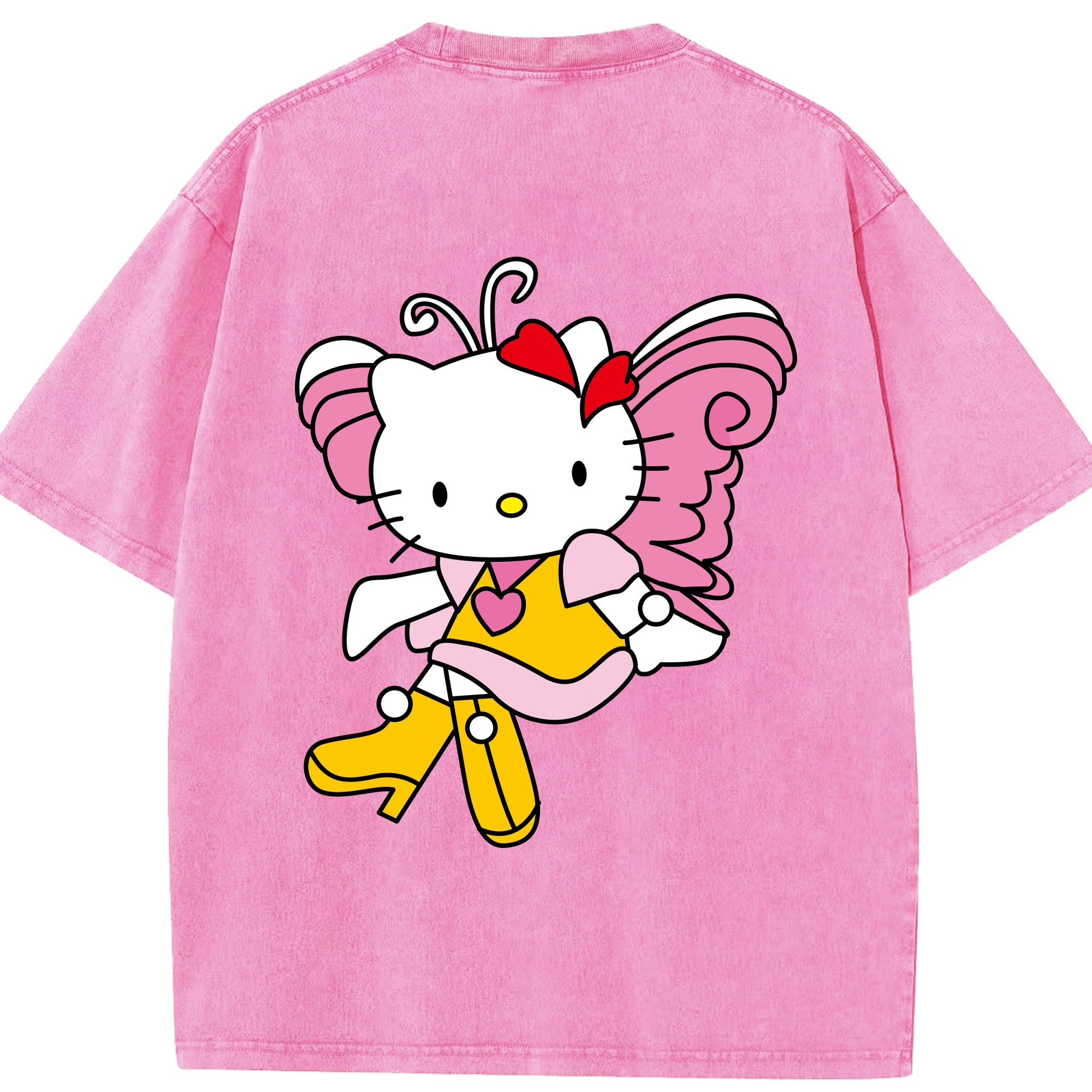 （画像用） Hello Kitty ハローキティ 綿100% ヴィンテージ風 半袖Tシャツ（背面プリント）